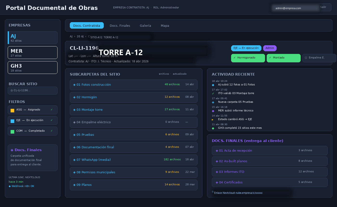 Un portal web donde toda la documentación de tus obras vive junto al mapa — sin…